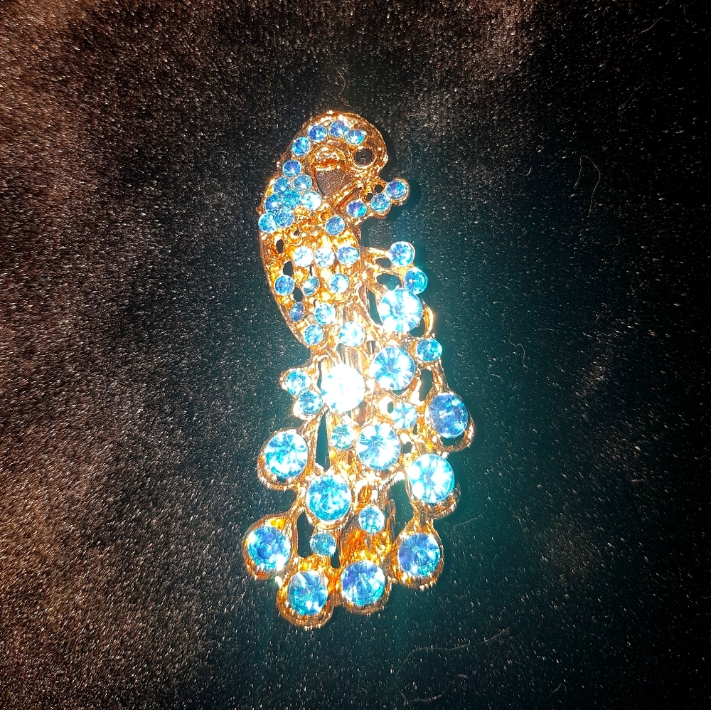 Turquoise rhinestone Peacock hair clip